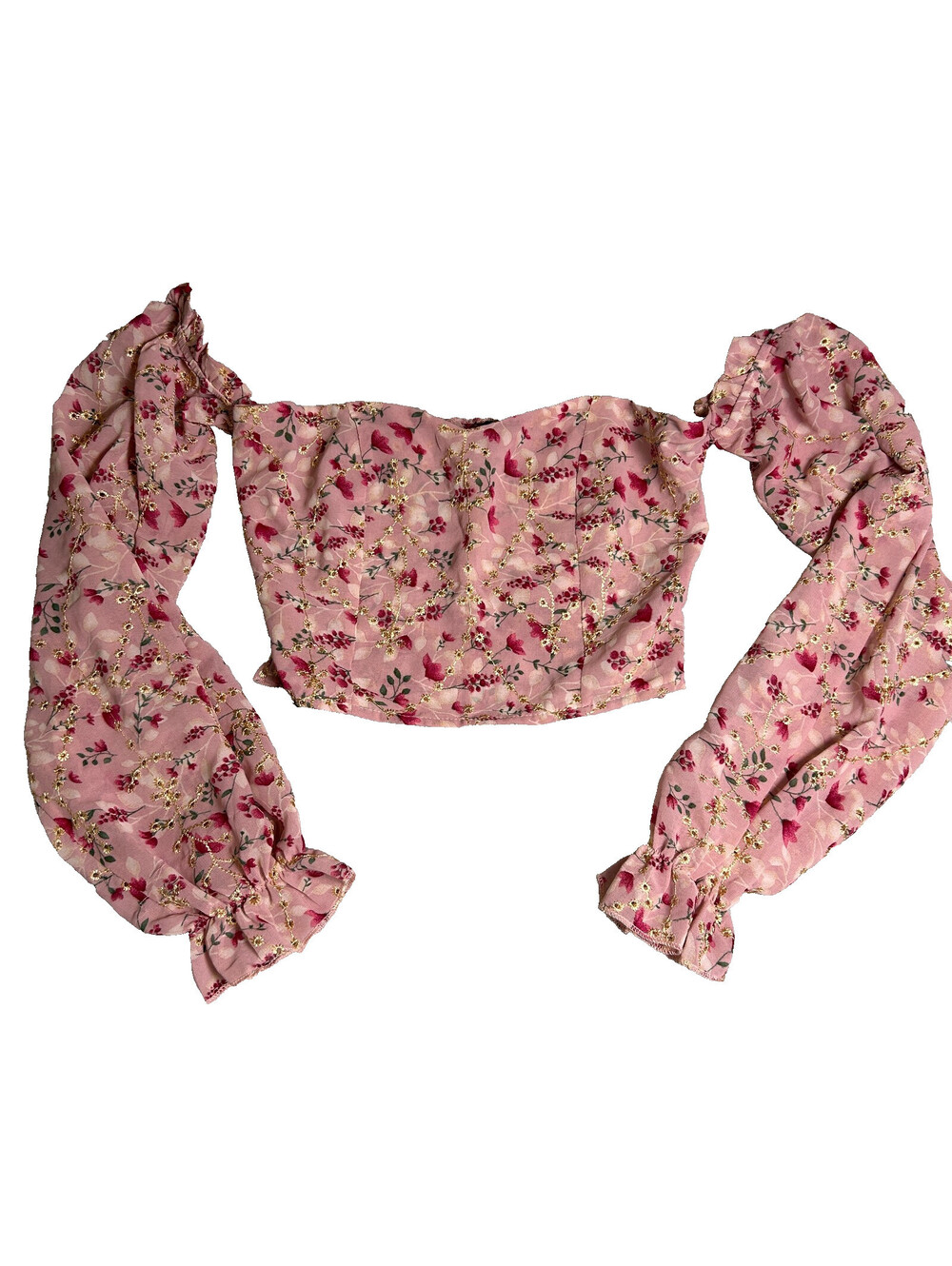 Sweetheart Off Shoulder Floral Fairy Crop Top Womens XS Pink Coquette Dainty